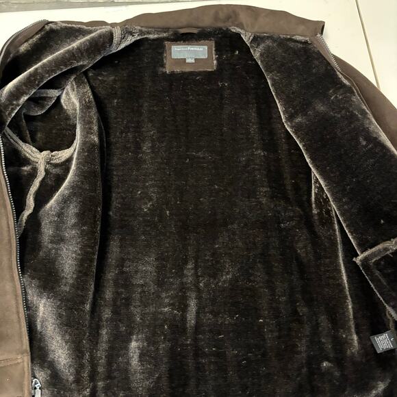 Perry Ellis Winter Jacket Men's Large Brown Faux Suede Faux Fur Lining Full Zip - Picture 3 of 11